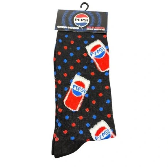 Pepsi Black Crew Socks with Red & Blue Can and Polka Design - Picture 1 of 3